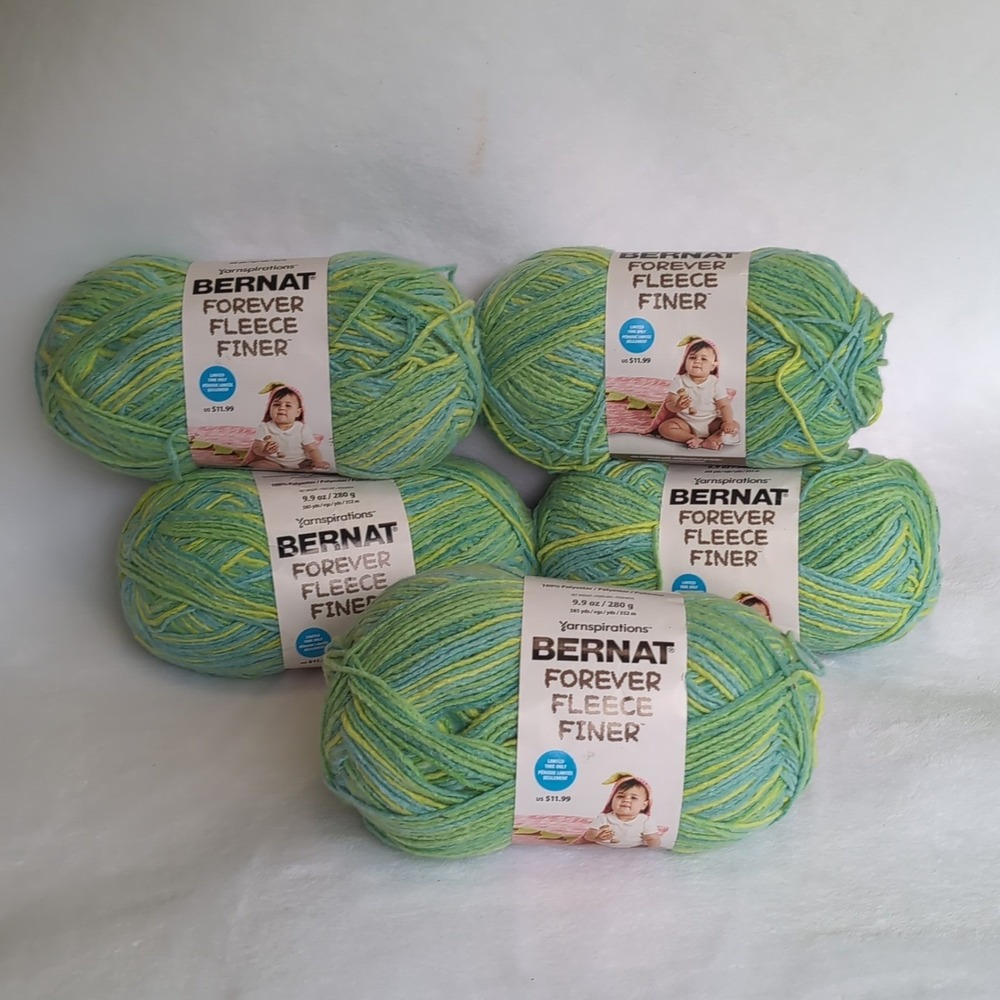 5 Bernat Forever Fleece Finer Yarn 51035 Green Meadow Variegated #5 1925yd Lot
